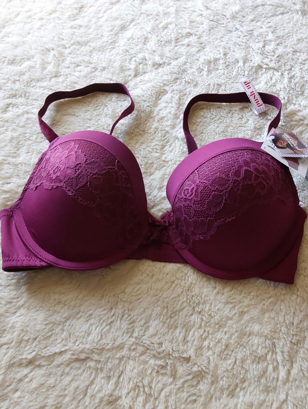 🌺 NWT Maidenform Self Expressions Lace-Trim Push-Up Bra in Deep Berry